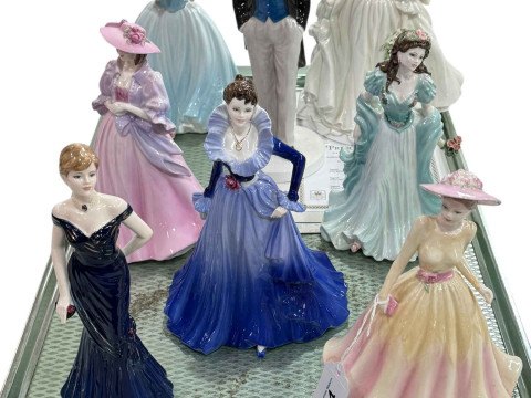 Eight Coalport figures including The Princess of Wales, Prince William,...