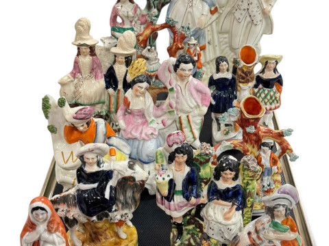 Collection of thirteen pieces of Victorian Staffordshire pottery.