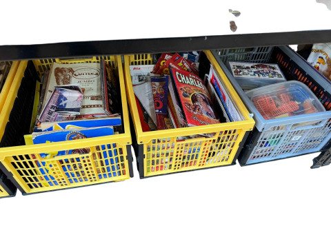 Eight boxes and two suitcases of circus related ephemera, badges and collectables. thumbnail