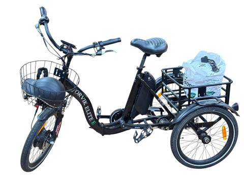 Jorvik Jet - E elite low step through electric folding tricycle and accessories.
