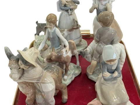 Collection of six Lladro groups including Shepherdess with Goats, Girl...