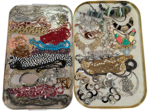 Two trays of assorted dress jewellery including Rochas Paris, Newbridge...