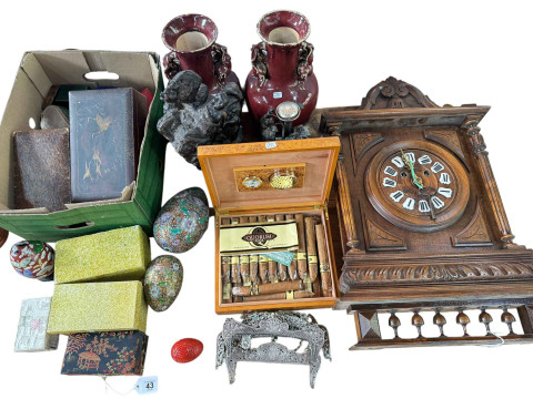 Black Forest wall clock, Humidor with a collection of Quorum cigars, Cloisonné...