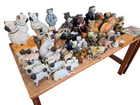 Large collection of Pug Dog ornaments.