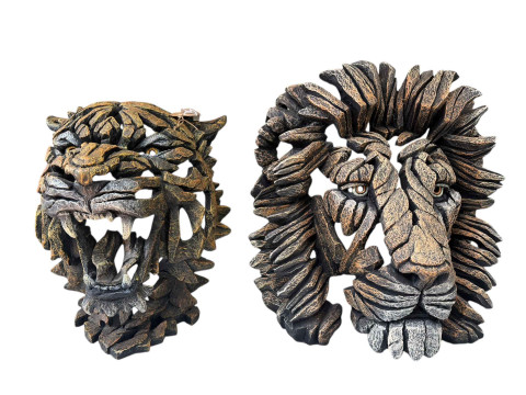 Enesco Edge Lions Head and Tigers Head sculptures.