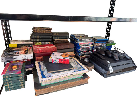 Sony Playstation 4, Xbox, games, DVD's and collection of books.