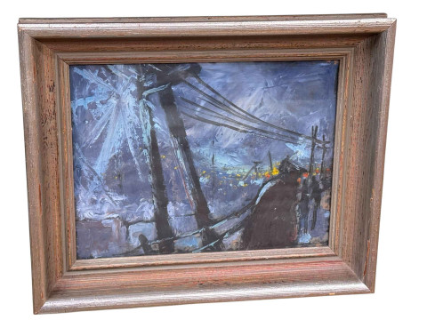 Norman Cornish, Sketch for Pit Road, oil on paper, framed, 34cm by 41cm...