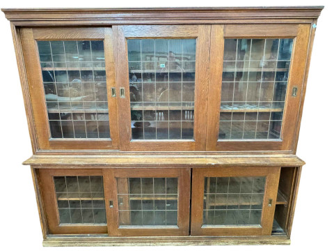 Early 20th Century oak office bookcase having six sliding glazed doors,...
