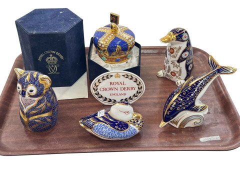 Royal Crown Derby paperweights including 100 Royal Years Crown, Platypus,...