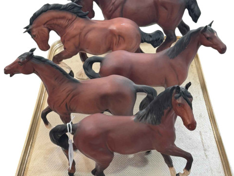 Four Beswick and one Royal Doulton Horses including Shire Horse and Spirit...