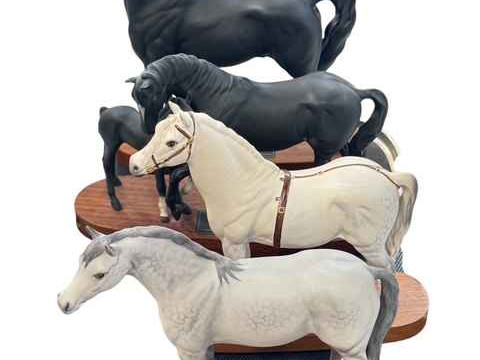 Four Beswick horses on wooden plinth; Morgan Horse, 'Tarryall Maestro',...
