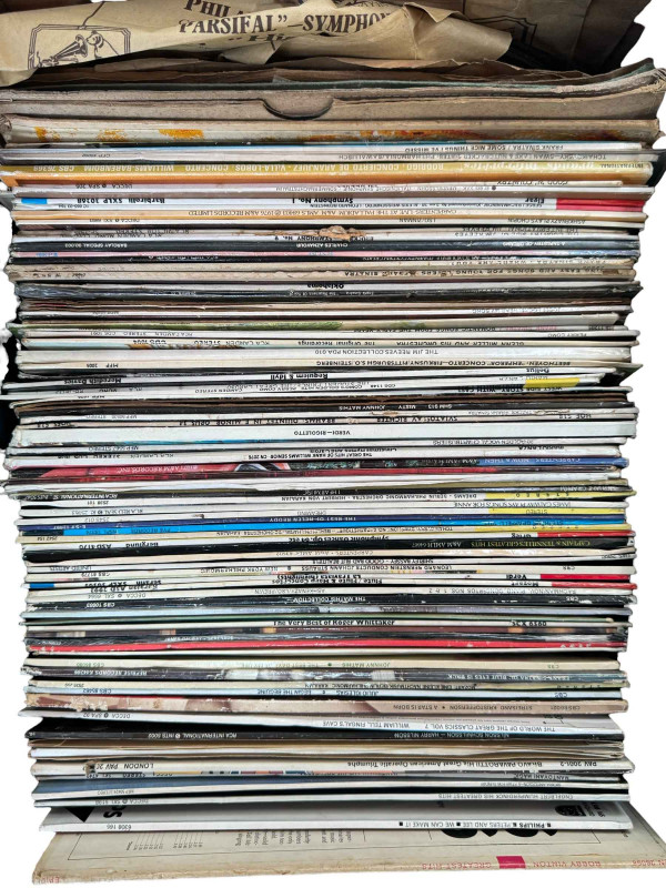 Three boxes of LP and single records.