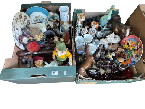 Six boxes of china ornaments, meat plates, and collection of prints and Hummel embroideries. thumbnail