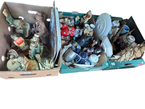 Six boxes of china ornaments, meat plates, and collection of prints and Hummel embroideries. thumbnail