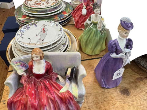 Four Royal Doulton and one Staffordshire figures, four Villeroy & Boch...