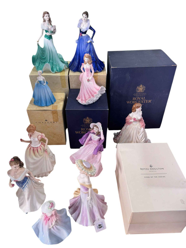 Collection of ten Coalport, Royal Worcester and Royal Doulton figures.