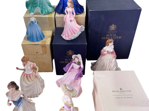 Collection of ten Coalport, Royal Worcester and Royal Doulton figures.