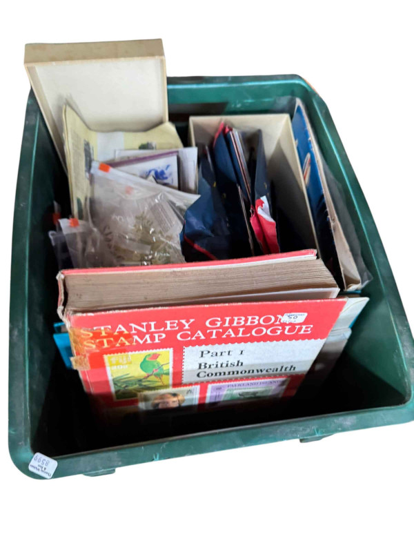 Box of stamps, albums and FDC's.