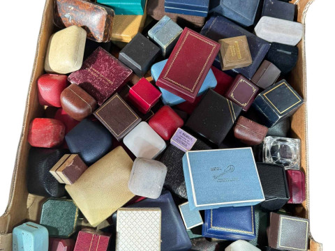 Box of empty ring and jewellery boxes.