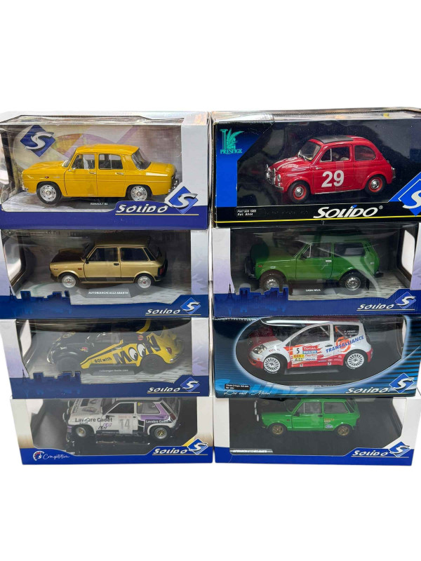 Fifteen Solido model vehicles including VW Beetle 1303, Fiat 500 1965, Renault 8S and Lada Niva (all boxed).