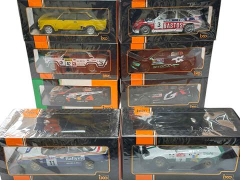 Ten IXO model vehicles including Fiat 131 Abarth 1980 and eight rally...