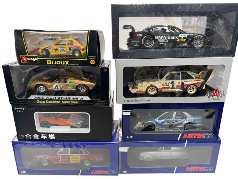 Collection of eight model vehicles including Work 83 Alfa Romeo 155, Mercedes...