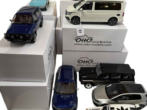 Eight Otto Mobile model vehicles; seven Volkswagen models, Golf Cabriolet,...
