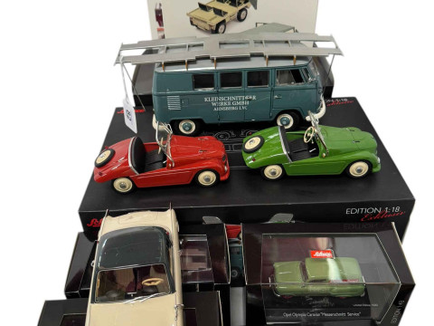Collection of Schuco model vehicles including Volkswagen T1 Bus and T1...