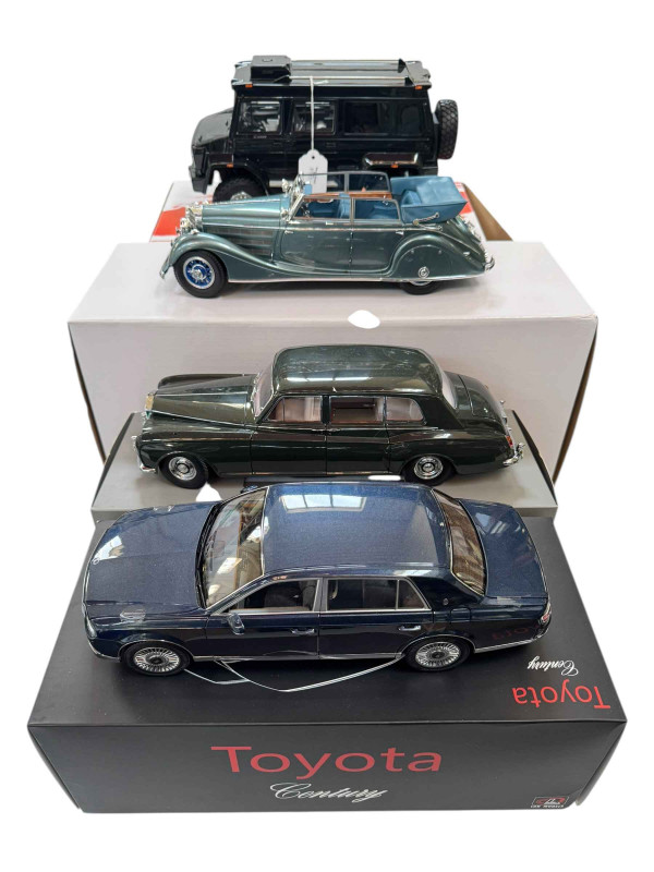 Seven various model vehicles; three iscale models, Mercedes Benz Renntransporter, S Moss Mercedes Benz W196 F1 and Skoda Popular Monte Carlo and Paragon Rolls Royce Phantom V (all boxed).