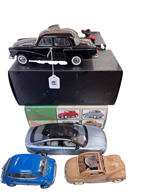 Six various model vehicles including Triple 9 Mercedes Benz 260D Pullman, BMW 600 and Fiat 500 (all boxed).