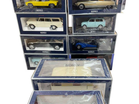 Thirteen Norev model vehicles including Simca Chambord and Caravan, Peugeot...