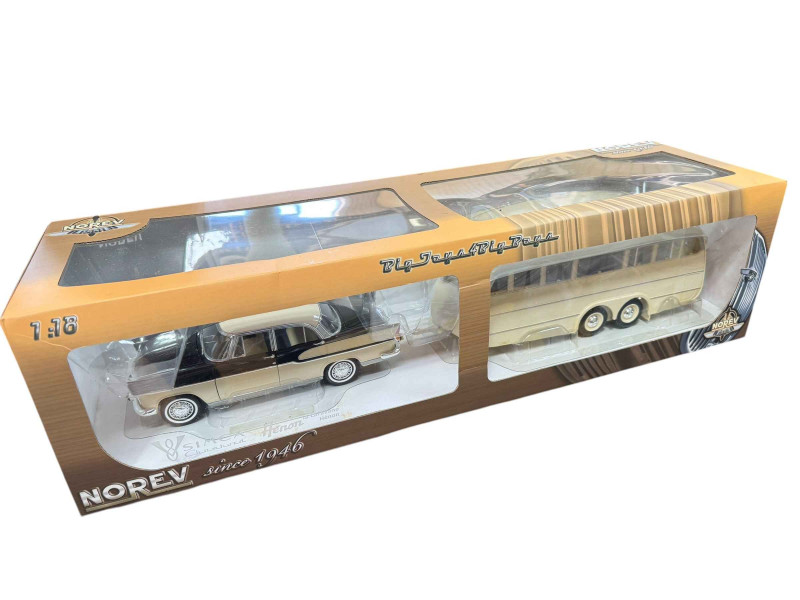 Thirteen Norev model vehicles including Simca Chambord and Caravan, Peugeot 302 Darl'Mat, Porcshe 917K-6Gh Watkins Glen 1970, Citroen DS 19 Le Dandy, Mercedes-Maybach S-Class.