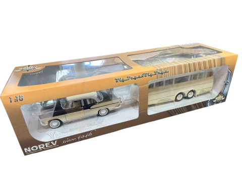 Thirteen Norev model vehicles including Simca Chambord and Caravan, Peugeot 302 Darl'Mat, Porcshe 917K-6Gh Watkins Glen 1970, Citroen DS 19 Le Dandy, Mercedes-Maybach S-Class. thumbnail