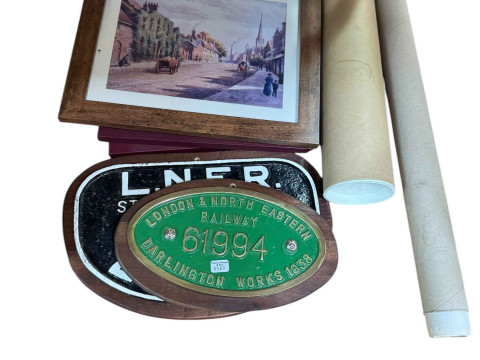 Collection of Darlington & Railway memorabilia including Darlington Football shirt, scarf and framed tickets, railway plaques, posters and pictures, etc. thumbnail