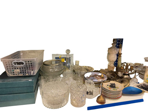 Collection of glass, china, metalwares, wristwatches, collectors plates and dinnerware, etc. thumbnail