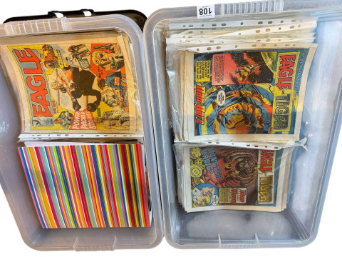 Two boxes of Eagle and Eagle & Tiger comics, early to mid 80's.