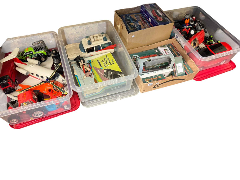 Five boxes of assorted model vehicles including boxed Eddie Stobart, etc.