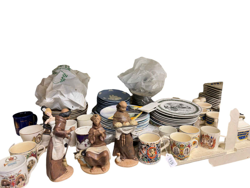 Large collection of glass, china, silver plated ware including Wedgwood Jasper and collectors plates, three Lladro, Wedgwood and Royal Worcester figures, commemorative mugs, dinnerware, etc.