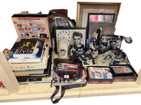 Large collection of Elvis memorabilia including books, cushions, pictures,...