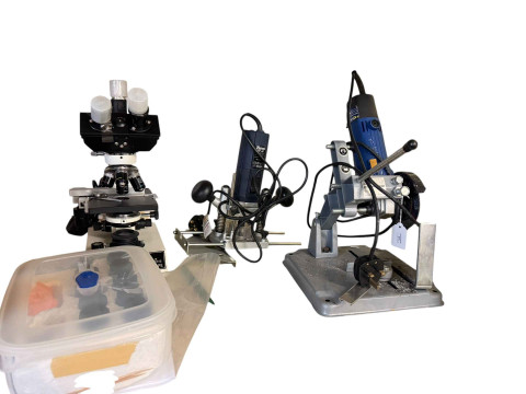 A Radical Advanced Research microscope and accessories, Ferm router, Cougar...