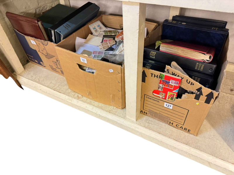 Three boxes of stamps and FDC's.