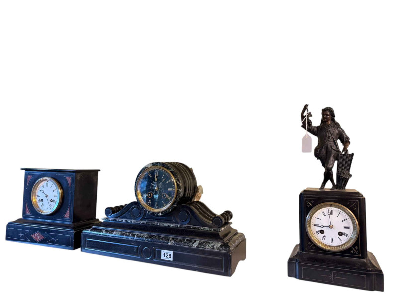 Three Victorian slate mantel clocks.