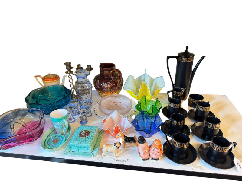 Port Meirion coffee service, large Arthur Wood jug, Shelley butter dish, cup, dish and coaster, glassware, etc.