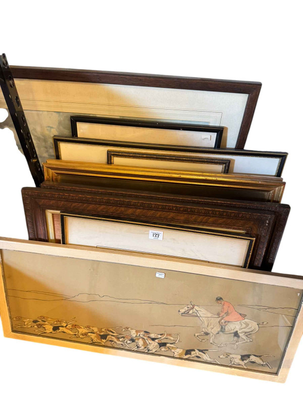 Collection of china including blue and white plates, Wedgwood mugs, Border Fine Arts foxes, vintage newspapers, books, table cloths, pictures, etc.