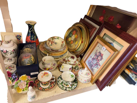 Collection of Aynsley Orchard Gold and Just Orchids, china posies, two Old Tupton Ware vases and photograph frame, various china, pictures, etc. thumbnail