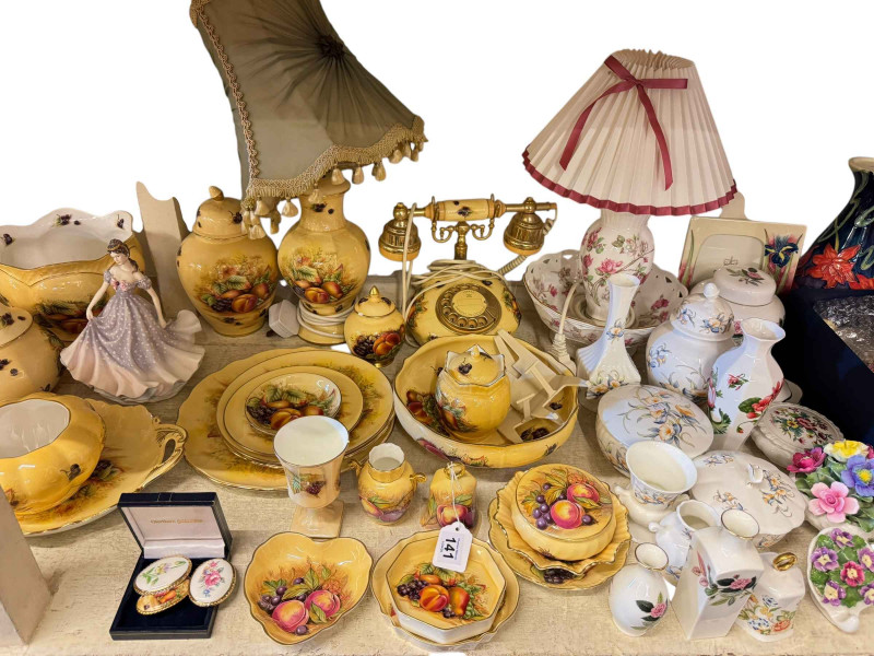 Collection of Aynsley Orchard Gold and Just Orchids, china posies, two Old Tupton Ware vases and photograph frame, various china, pictures, etc.