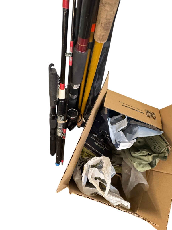 Collection of fishing rods, reels and accessories, etc.