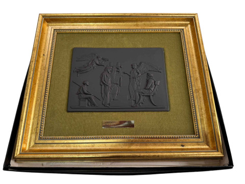 Wedgwood Apotheosis of Homer in black basalt, in gilt frame.