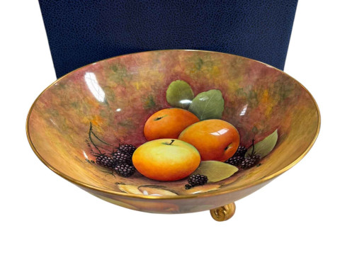Coalport fruit decorated three footed bowl, hand painted by Malcolm Harnet,...