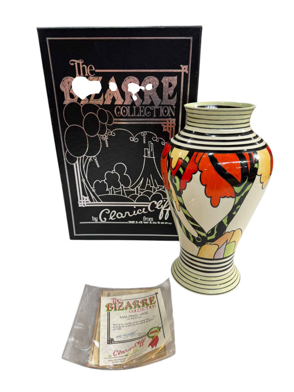 Royal Staffordshire pottery, The Bizarre Collection Mai Ping vase by Clarice Cliff from midwinter, boxed with certificate.